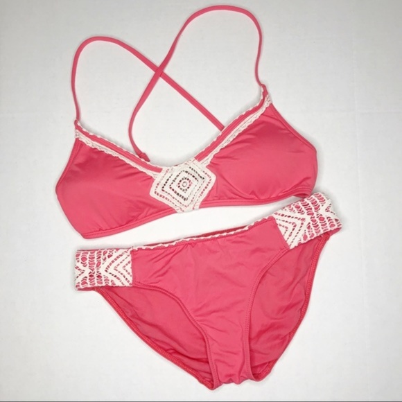Lucky Brand Other - Lucky Brand Coral Bikini + Crochet Lace Detail